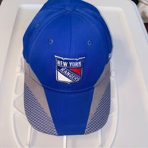 Reebok New York Rangers Center Ice Big Logo Fitted Hat NHL Hockey Script Cap S/M